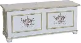 Cassapanca in legno Shabby chic mod cipolla bianco anticato decorato filo verde