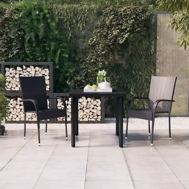Set da pranzo da giardino moderno vidaXL in polyrattan e vetro nero composto da 3 pezzi – 1
