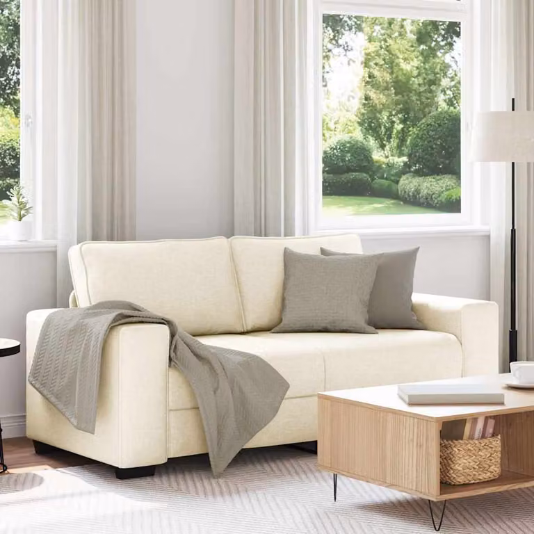 Divano a 2 posti vidaXL moderno in tessuto beige con cuscini, L: 180 cm, P: 77 cm, H: 82 cm