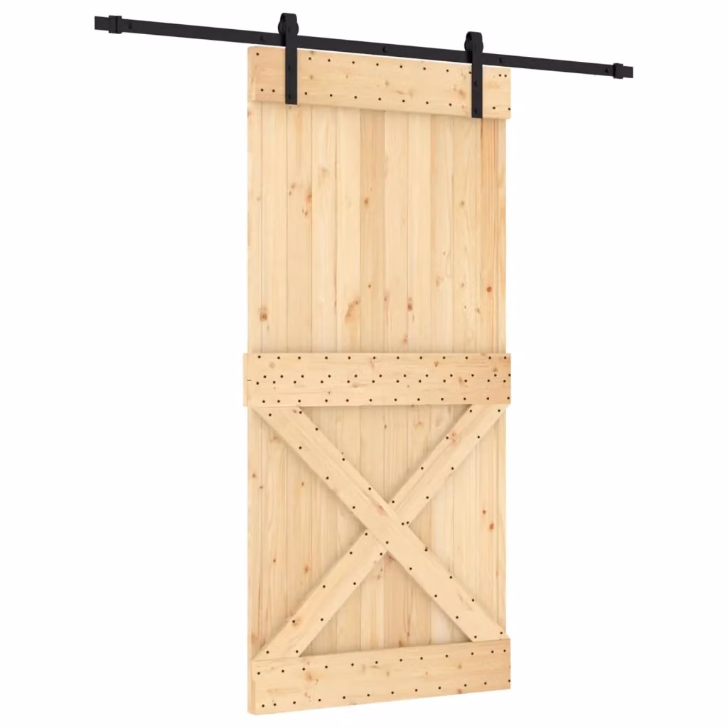 Porta scorrevole moderna vidaXL in legno e acciaio, colore naturale e nero, L: 95 cm, H: 210 cm – 2