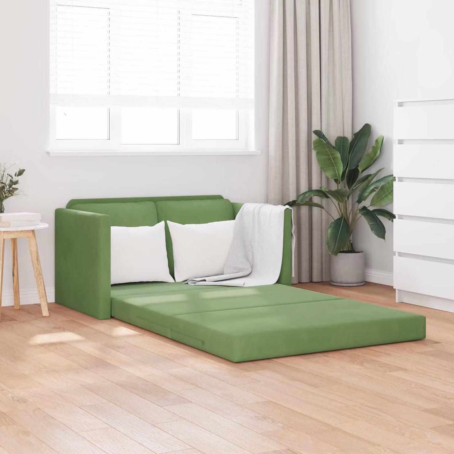 Divano letto moderno vidaXL in velluto verde chiaro con funzione letto L/P/H: 204 x 122 x 60 cm