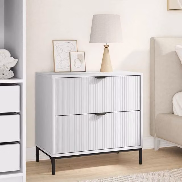 Comodino moderno vidaXL in MDF e metallo bianco, L: 63,5 cm, P: 36 cm, H: 61 cm