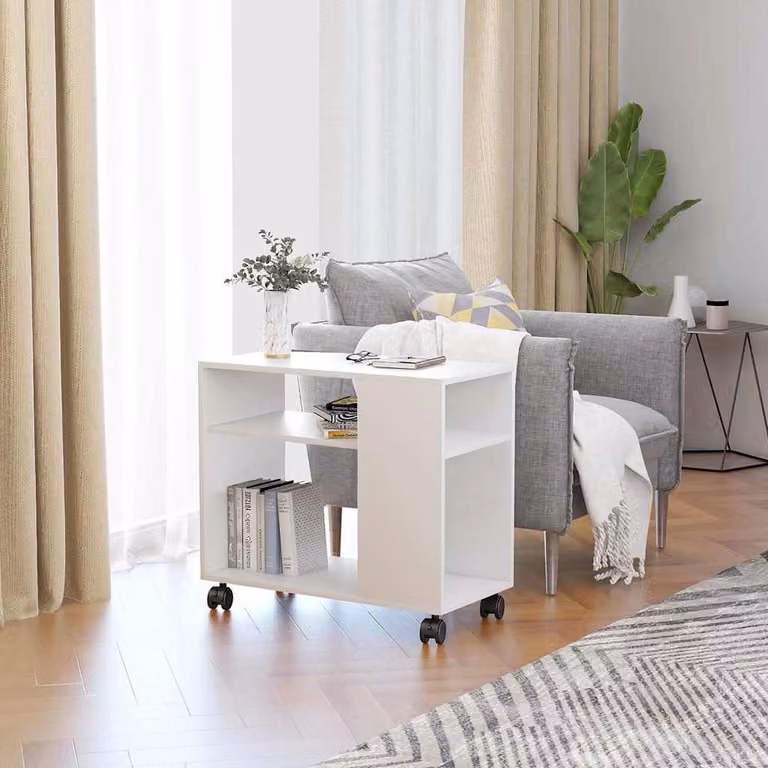 vidaXL Tavolino da Salotto Bianco Moderno in Legno con Ruote L: 70 cm, P: 35 cm, H: 60,5 cm