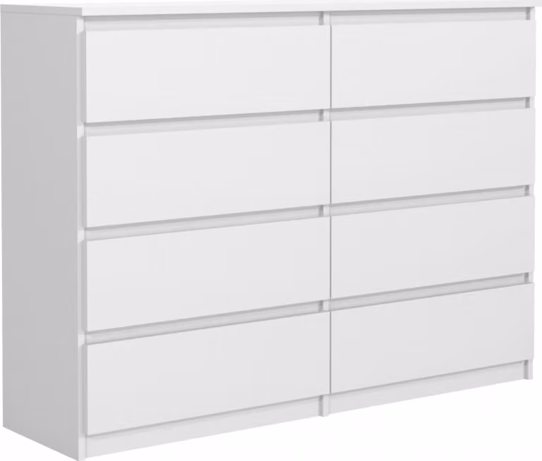 Cassettiera a 8 cassetti in bianco opaco, 138 x 101 x 39 cm