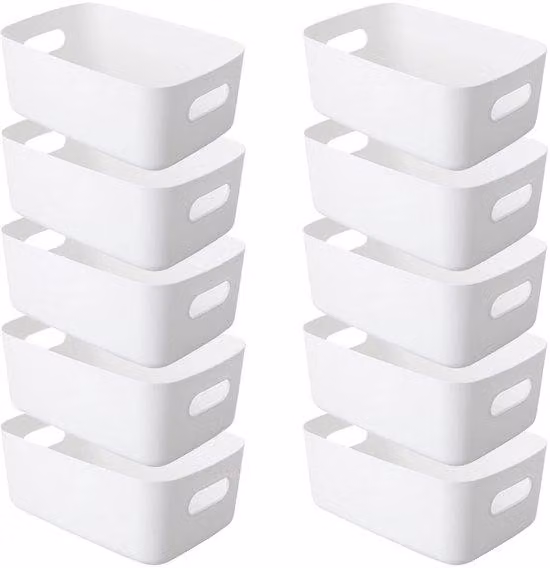 Azomor® Contenitore in plastica bianco con manici per un'efficiente organizzazione dello spazio 30 x 20 x 12 cm