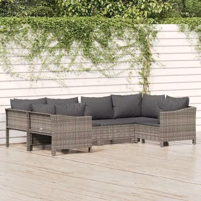 Set Divani da Giardino 6 pz con Cuscini in Polyrattan Grigio 3187300