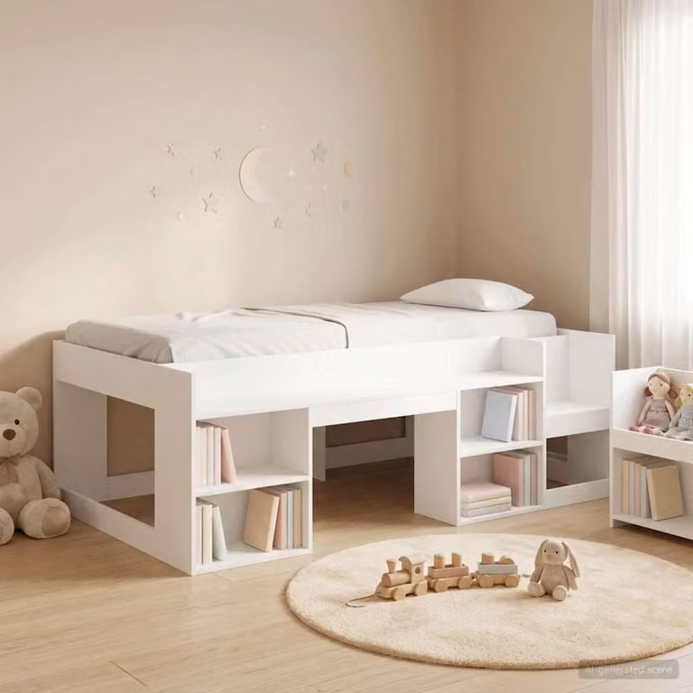 vidaXL Letto Singolo Rialzato per Bambini con Ripostiglio Laterale Bianco in Legno MDF