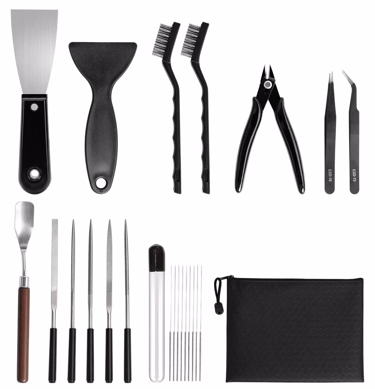 Set universale di 24 utensili per stampanti 3D, con aghi di pulizia e spatola
