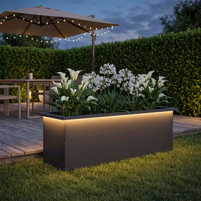Fioriera da giardino con LED vidaXL in acciaio nero L 100 x P 30 x H 30 cm