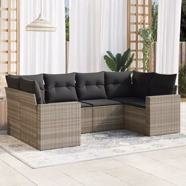 Set Divano da Giardino 6pz con Cuscini Grigio Chiaro Polyrattan 3219372