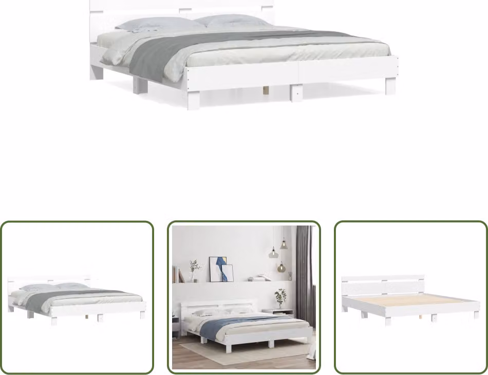The Living Store Giroletto con testiera bianco 200x200 cm in materiale ligneo