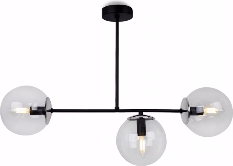 Light-Home Tuluza - Lampada a sospensione in metallo e vetro - E27 - 3 lampadine - Vetro bianco - Nero e nero