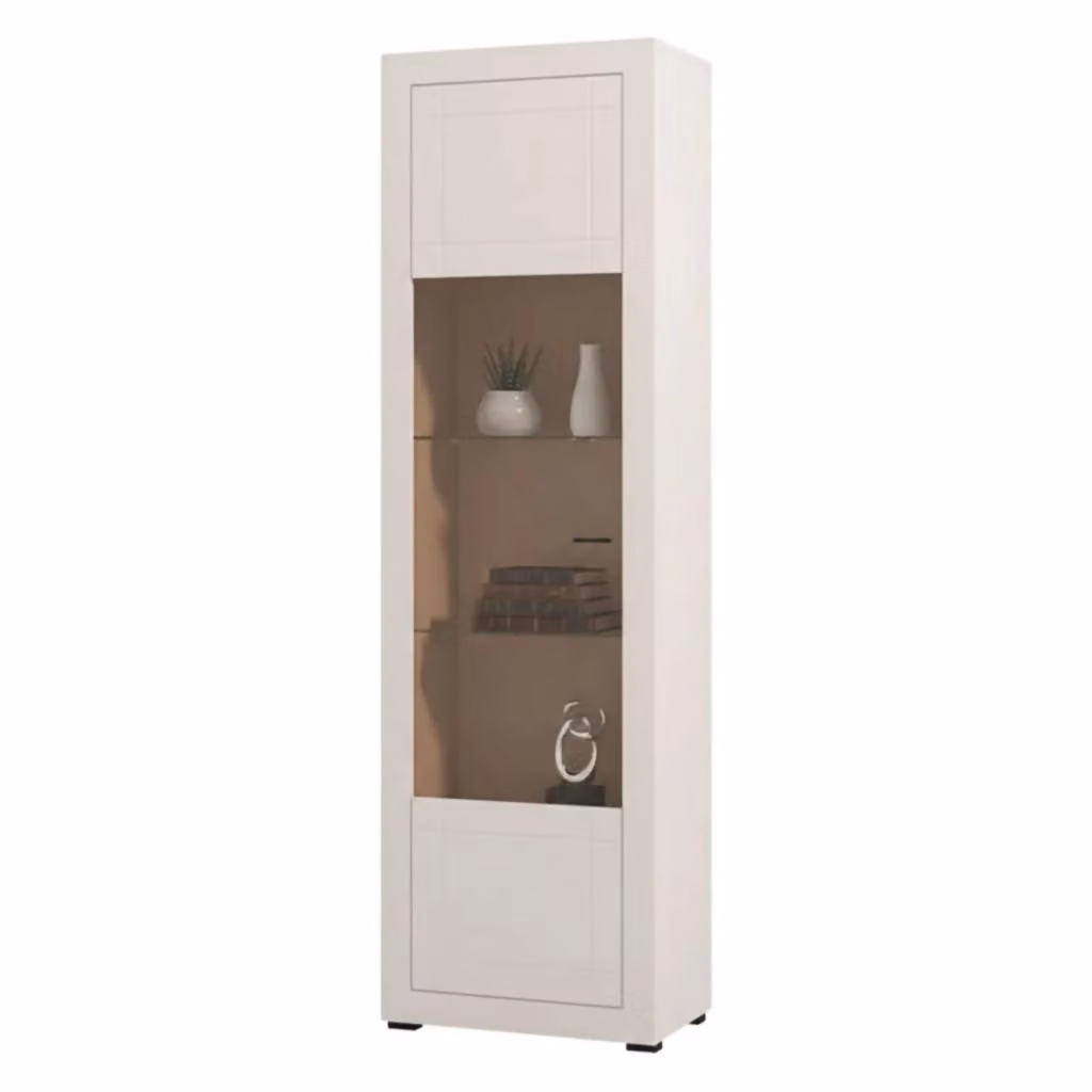Mobile Espositore Vetrina Palena DMORA con Ante in Vetro e Ripiani Interni, Beige e Nero, L: 58 cm, P: 35 cm, H: 194 cm – 2