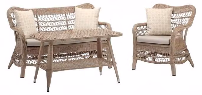 Luxus Beige Gartenmöbel Moderne Sofagarnitur Tisch Hocker Sessel Sitzgruppe
