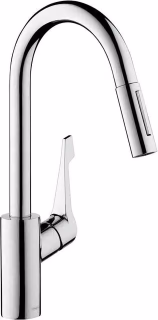 Rubinetto da cucina con doccetta a collo di cigno Cento XL HANSGROHE argento lucido
