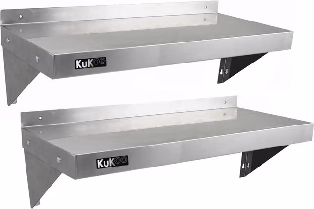 Set di 2 Ripiani in Acciaio Inox KuKoo per Cucina Professionale, Mensole da Parete Argento, L: 100 cm, P: 30 cm
