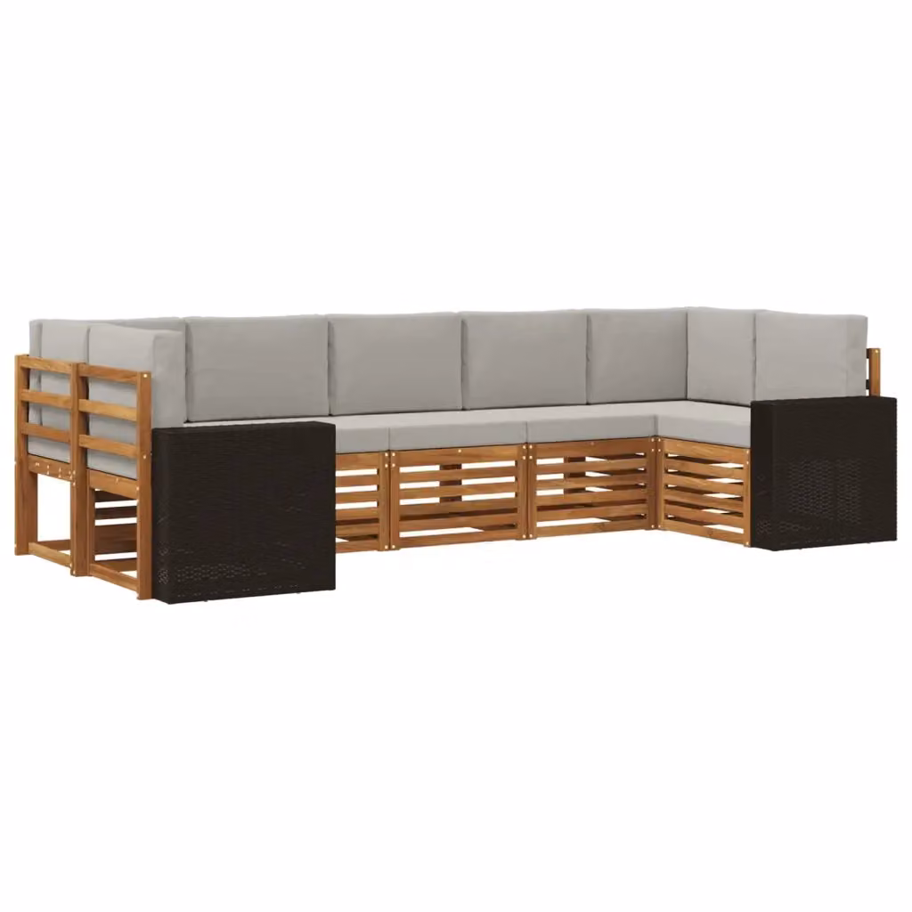 Set di divani da esterno a L vidaXL in legno di acacia con cuscini beige e grigio – 2