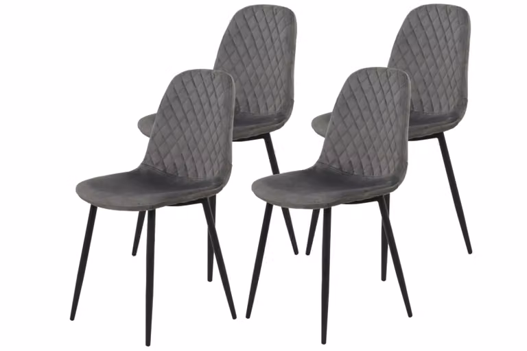 Tavoli Hela, set di 4 sedie a quattro gambe Mira - scocca in velluto grigio - struttura in metallo nero - trapuntatura a rombi - portata 100kg