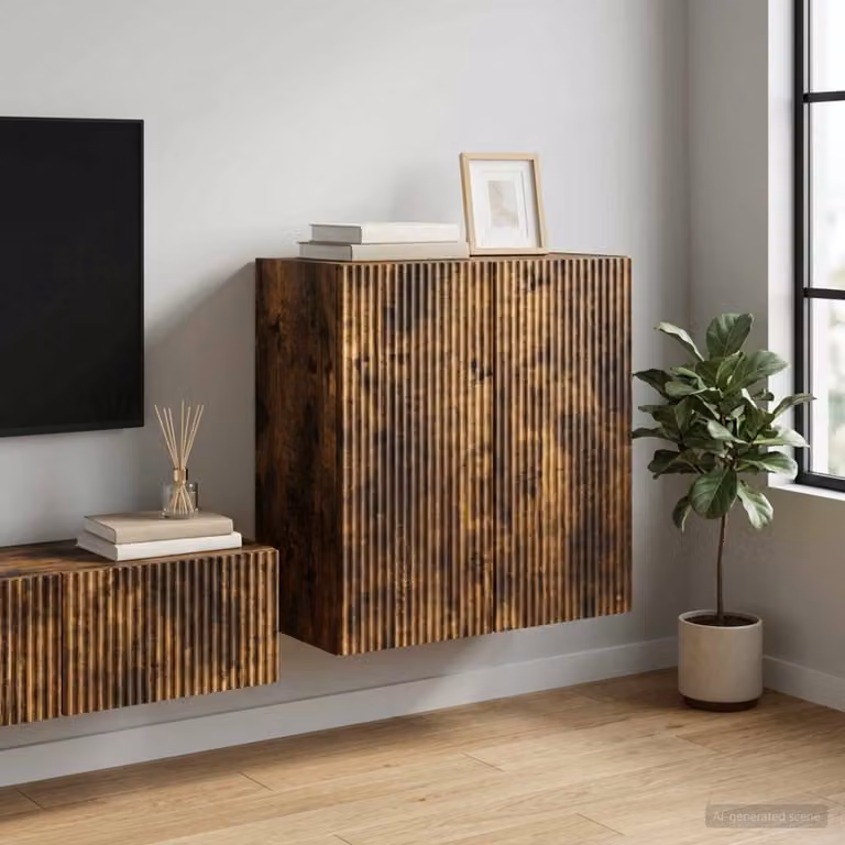 Mobiletto a muro moderno vidaXL in legno marrone con ripiani interni e illuminazione integrata L: 59 cm, P: 31 cm, H: 60 cm