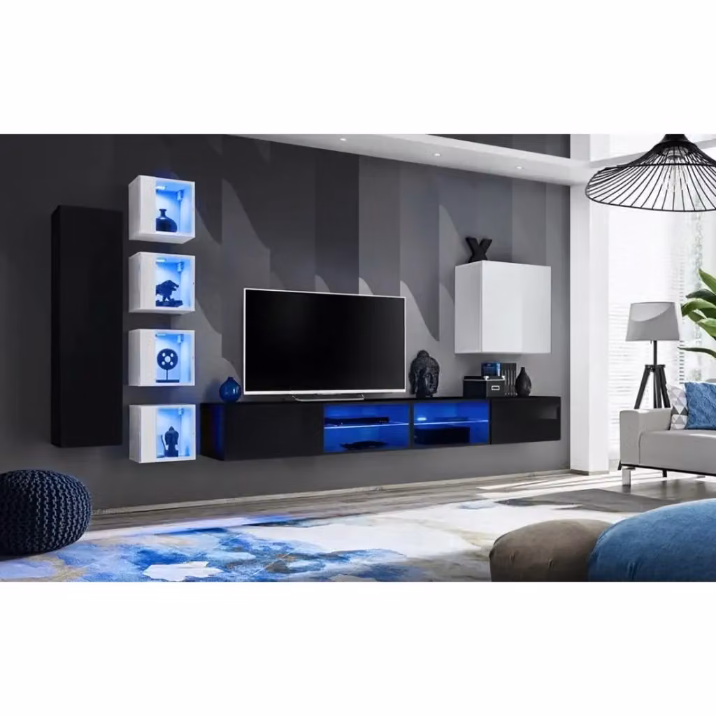 Set mobili da salotto Meublorama design moderno con illuminazione integrata, nero e bianco – 2