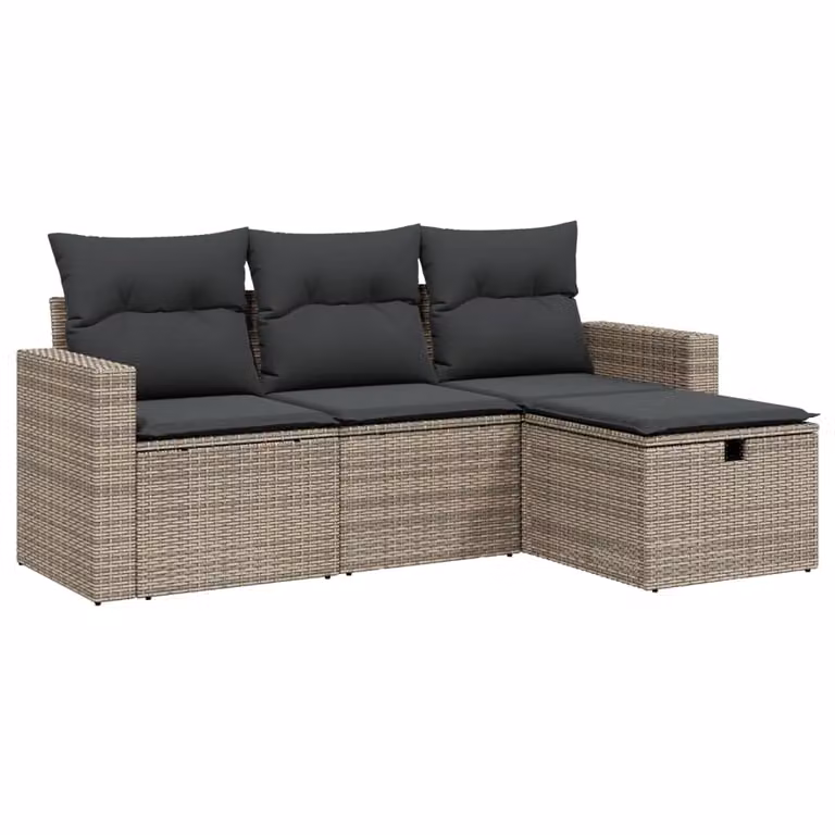 Set Divani da Giardino 4 pz con Cuscini in Polyrattan Grigio