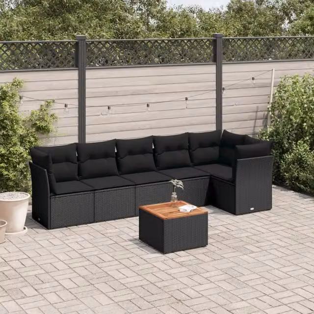 Set Divani da Giardino con Cuscini 7pz Nero Polyrattan 3255978