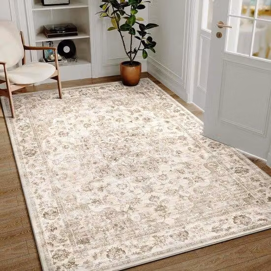 Tappeto da salotto beige 140x200 cm, design retrò, antiscivolo, morbido