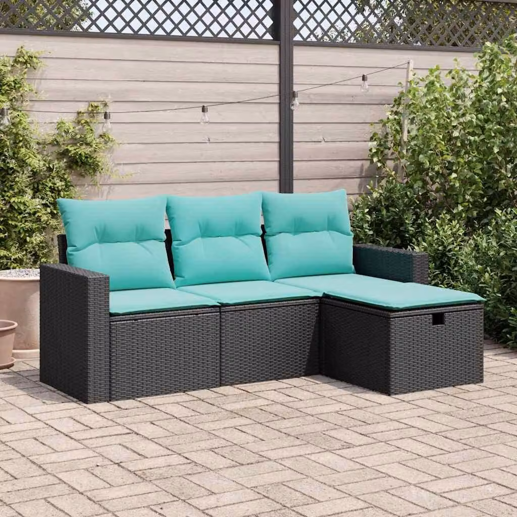 Maison Exclusive - Set Divani da Giardino 4 pz con Cuscini Nero in Polyrattan