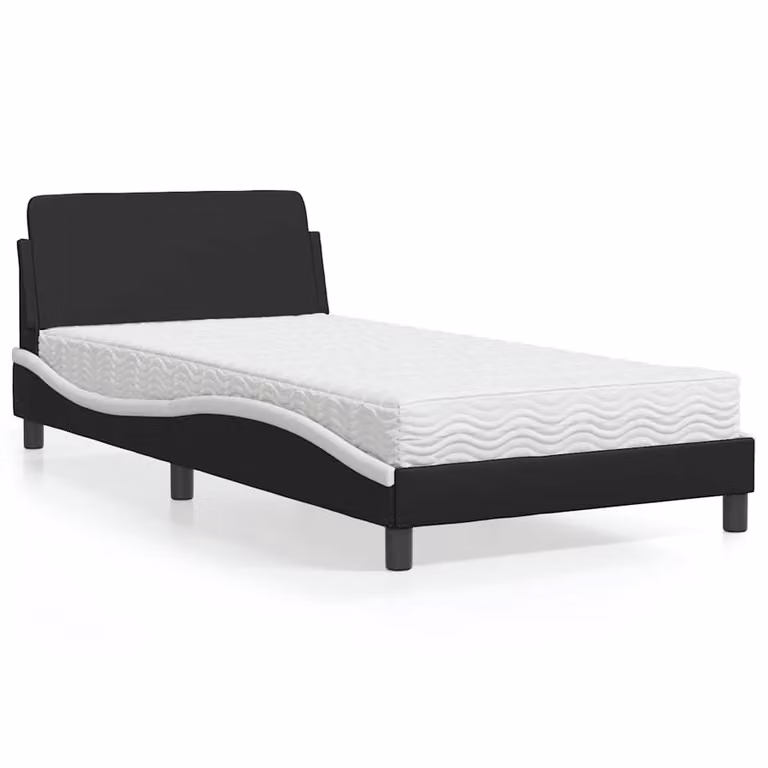 Letto con Materasso Dover vidaXL in Similpelle Nero e Bianco L/P: 100 x 200 cm