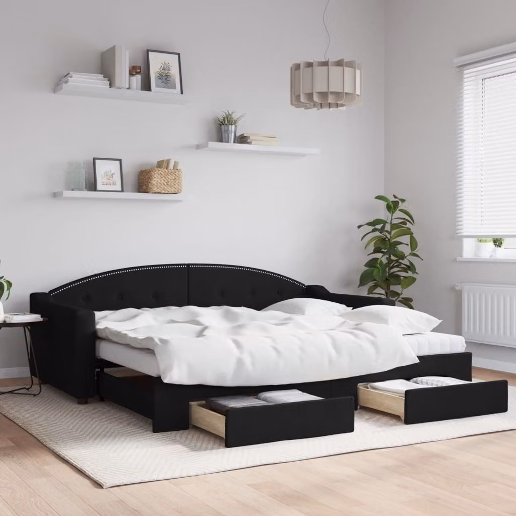 Maison Exclusive - Divano letto estraibile con cassetti, nero, 90x200 cm, rivestimento in tessuto