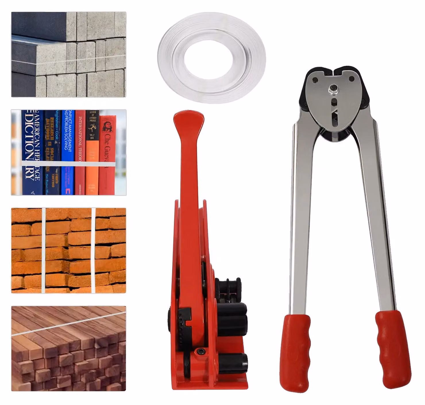 Set di attrezzi per il fissaggio, forza di trazione massima 1000 N, resistenza alla rottura fino a 40 kg, compatibilità con cinghie di larghezza compresa tra 12 mm e 19 mm, struttura robusta in alluminio pressofuso e acciaio, design intuitivo