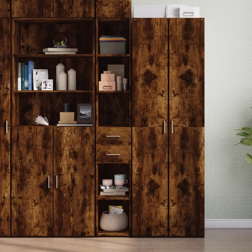 Credenza moderna vidaXL in legno Rovere Fumo con ante a battente, L/P/H: 30 x 42,5 x 185 cm