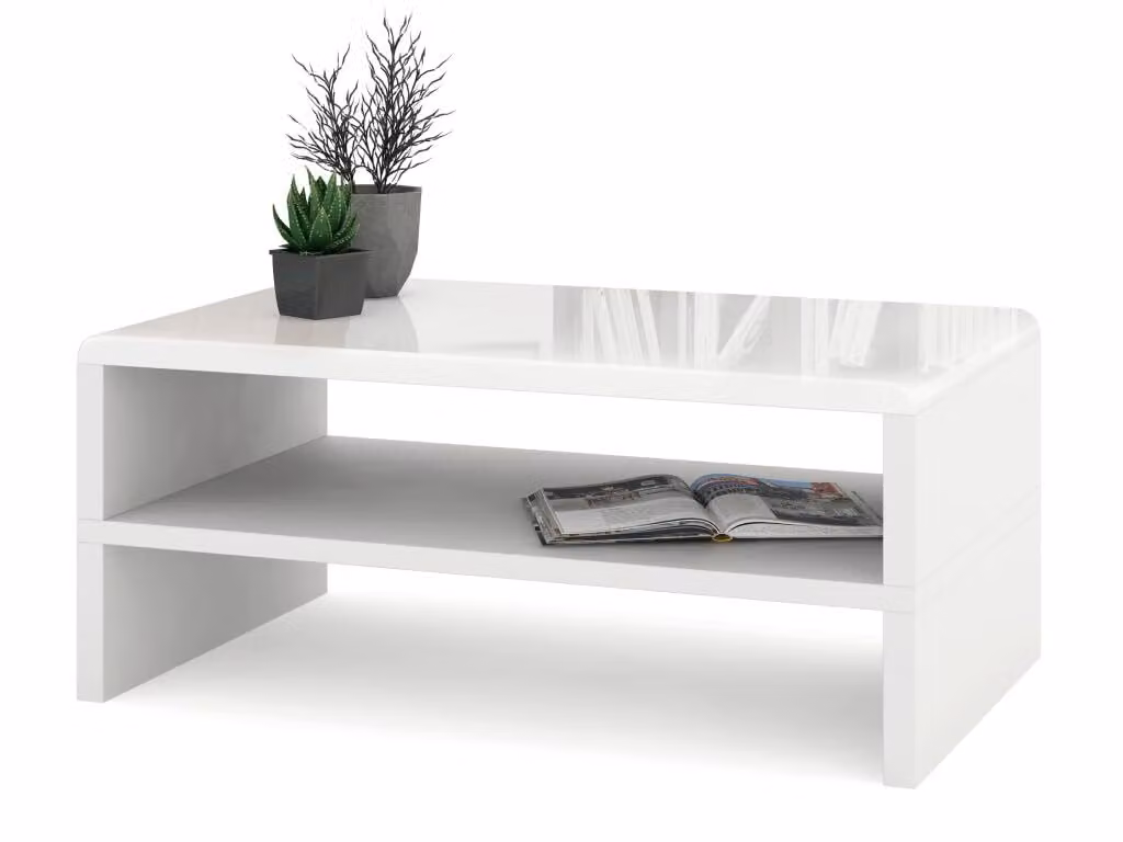 Tavolino All4All Riva, piccolo tavolino da caffè, tavolino per il soggiorno, tavolino da divano con ripiani, tavolino da divano, dimensioni 100x60 cm, modello 05, bianco lucido + bianco opaco