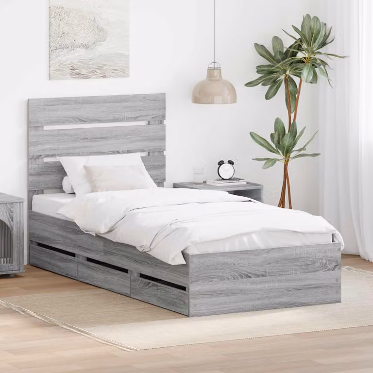 vidaXL Struttura del letto con cassetto in legno ingegnerizzato Grigio, L 200 cm x P 100 cm x H 102 cm