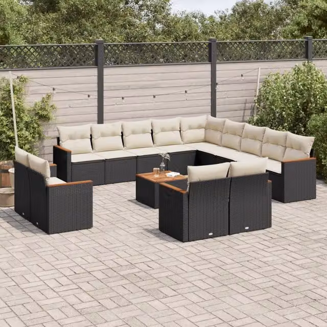 Set di Divani da Giardino a L vidaXL con Cuscini e Tavolino, Design Moderno in Polyrattan Nero e Acciaio, Ideale per Terrazza e Giardino