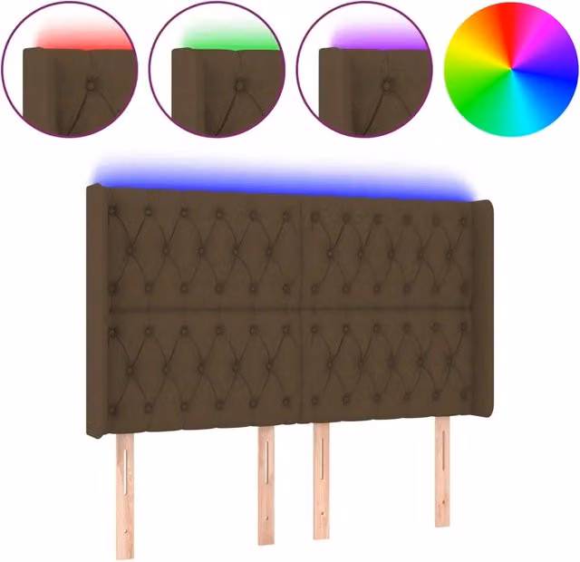 Testata del letto con illuminazione LED e porta USB in tessuto marrone scuro L: 147 cm, P: 16 cm, H: 118/128 cm