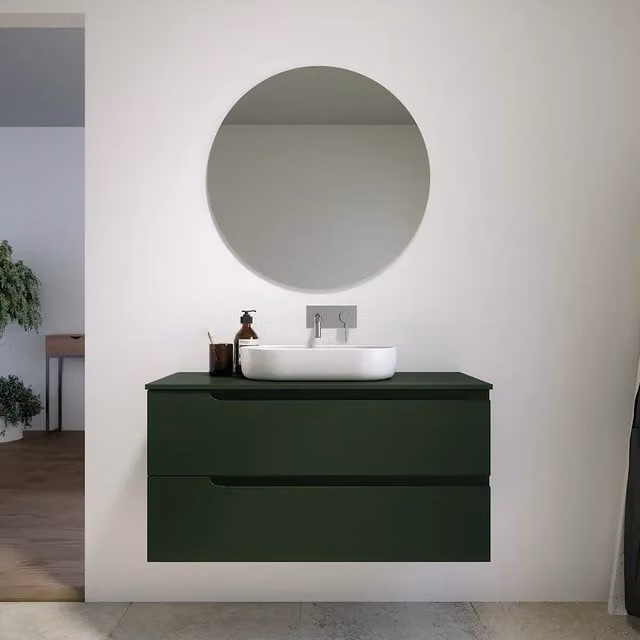 Mobile bagno sospeso 90 cm due cassetti verde foresta opaco con top | Ardenne