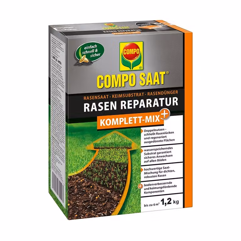 COMPO 21796 COMPO SAAT Miscela completa per la riparazione del prato+, 1,2 kg per 6 m²