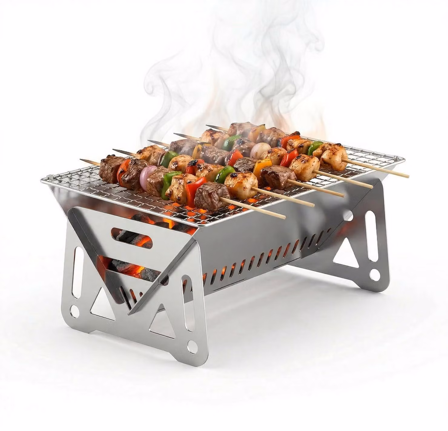 Omgoods - Mini barbecue a carbone - Griglia pieghevole e portatile per campeggio e giardino