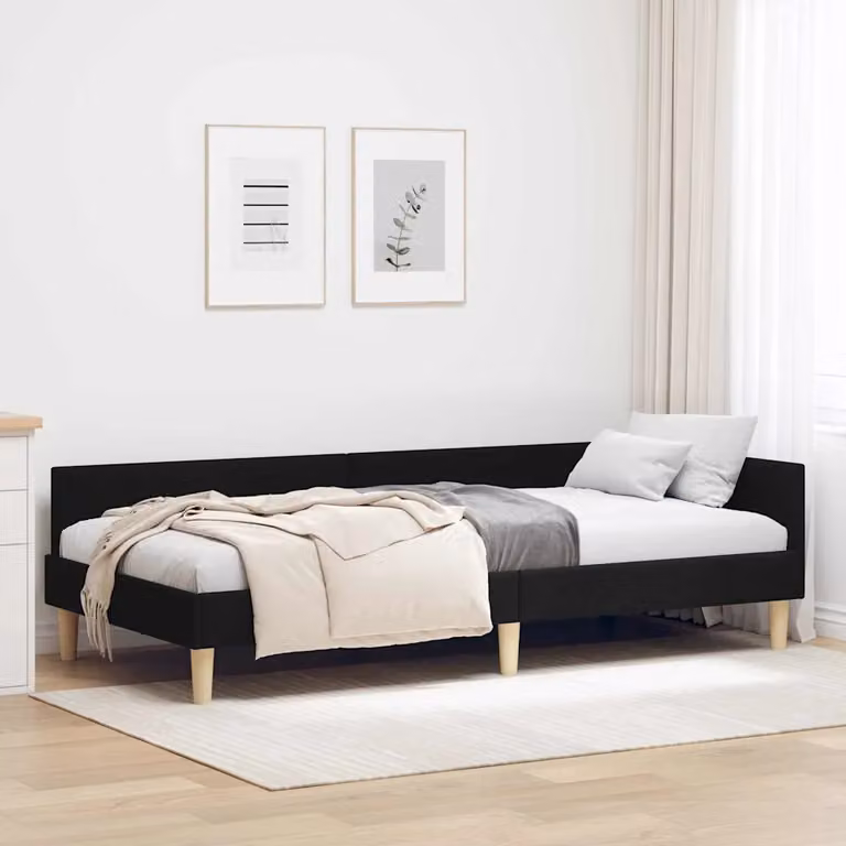 vidaXL Cornice del letto ad angolo in tessuto nero L: 100 cm, P: 200 cm
