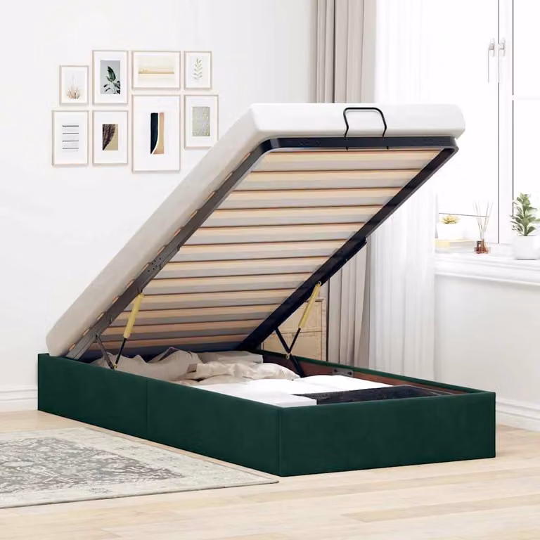 vidaXL Struttura Letto con Contenitore Lift-Up in Velluto Verde L/P: 100 x 200 cm