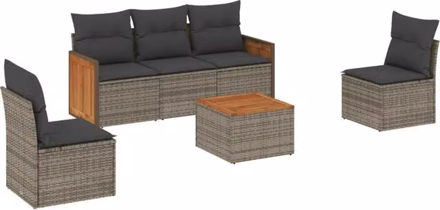 Set Divano da Giardino 6 pz | Set Salotto da Giardino con Cuscini Grigio in Polyrattan