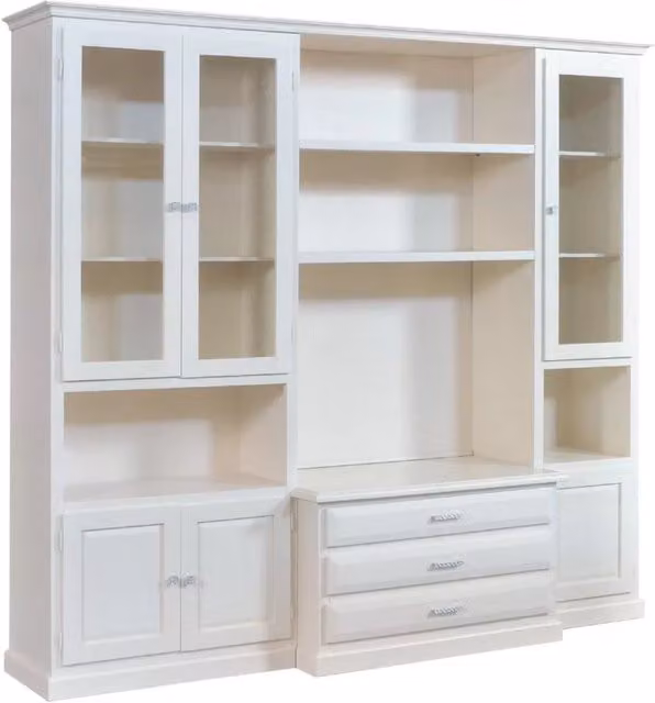 Parete attrezzata porta TV Mobili 2G in legno bianco stile shabby chic L: 230 cm, P: 55 cm, H: 212 cm