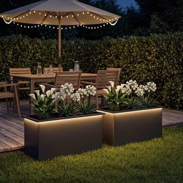 Fioriera da giardino con LED 2 pz Nero 50 x 100 x 48 cm Acciaio 8008225