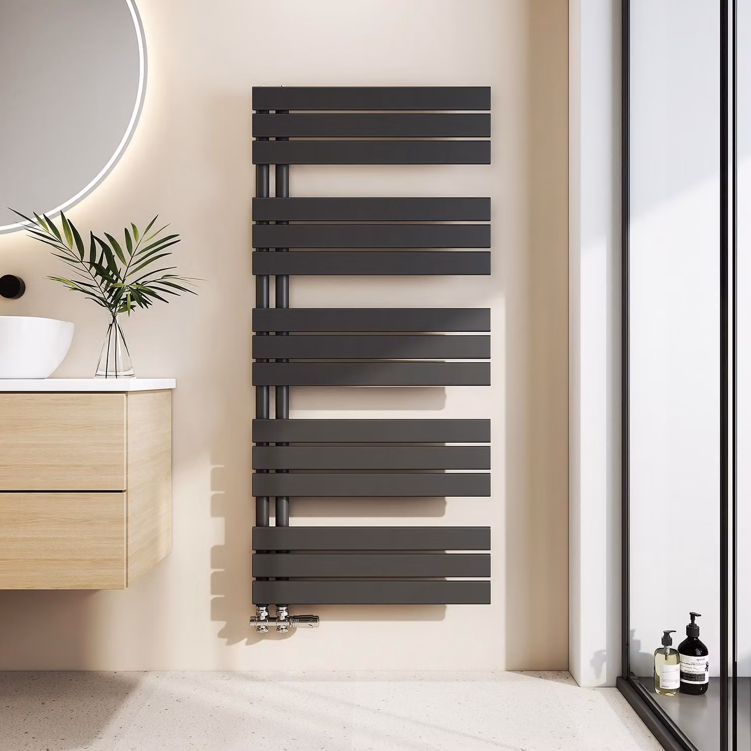 EMKE Radiatore da bagno piatto 132x60 cm Nero Scaldasalviette Asciugasalviette Pannello Attacco laterale 798W senza elemento riscaldante