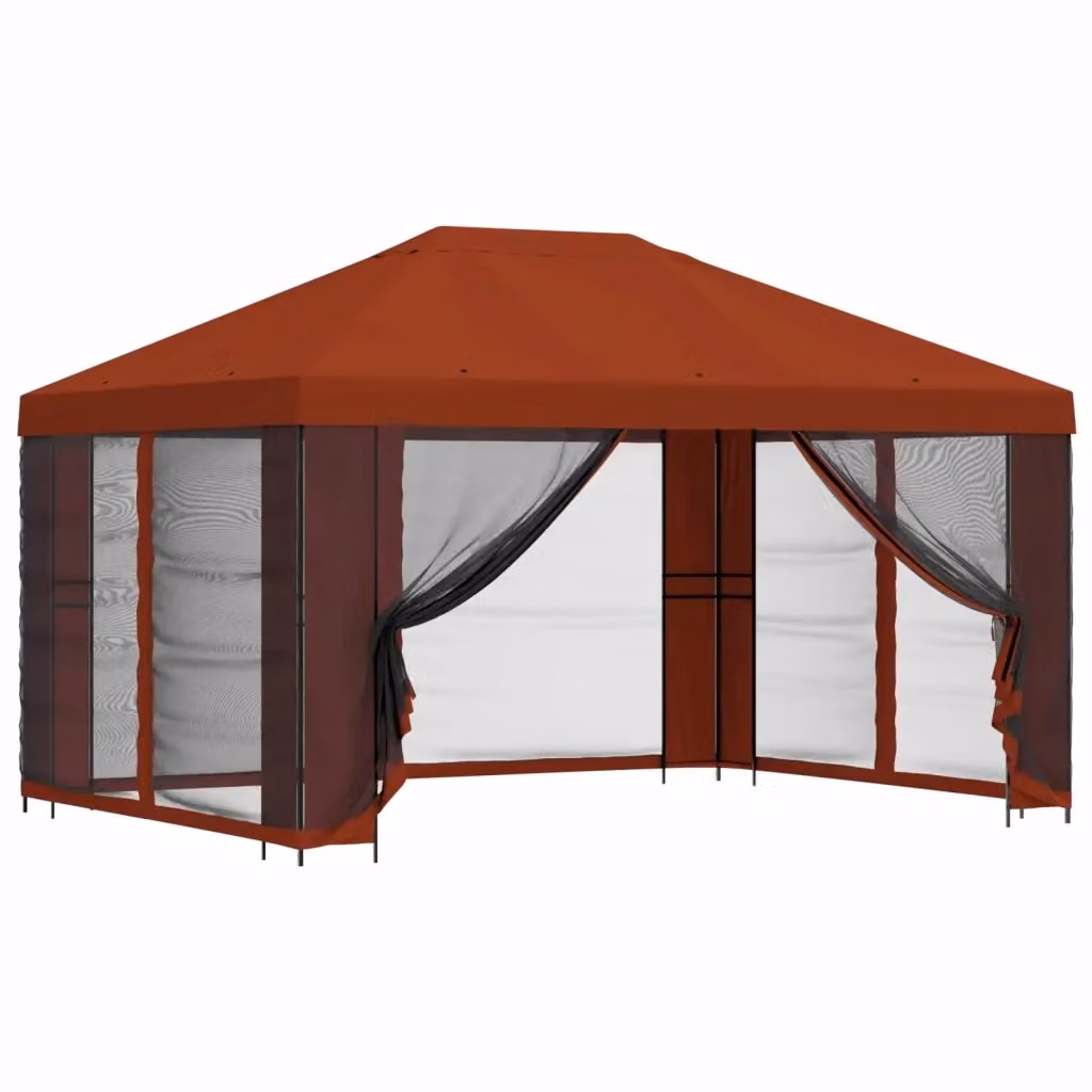 Gazebo Videx con pareti laterali in poliestere e struttura in acciaio zincato, L/P/H: 400 x 300 x 276,5 cm, Colore Terracotta – 2