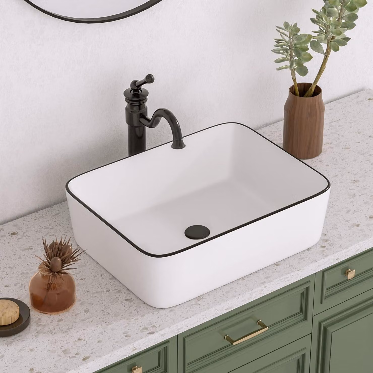 Lavabo in Vetroceramica rettangolare, 48 cm, bianco/nero
