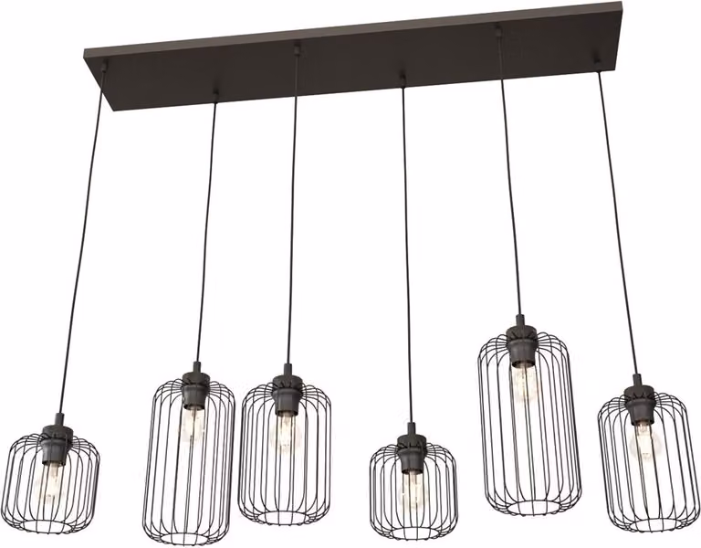 Lampada a sospensione industriale rettangolare nera 6 paralumi regolabili VANDER 6xE27 15W Emibig