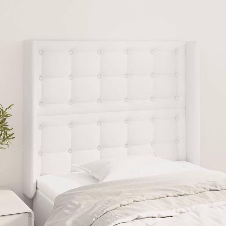 Testiera per letto con design ad orecchio vidaXL in similpelle bianca, L: 83 cm, P: 16 cm, H: 118-128 cm