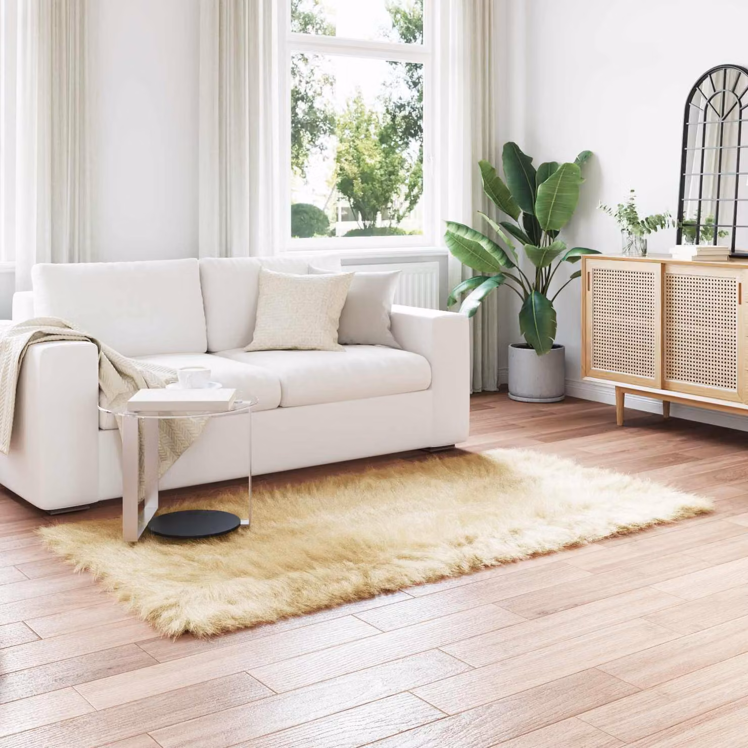 Tappeto moderno vidaXL in poliestere color beige, L 100 x P 200 cm
